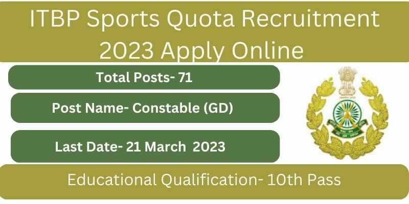 ITBP Sports Quota Recruitment 2023